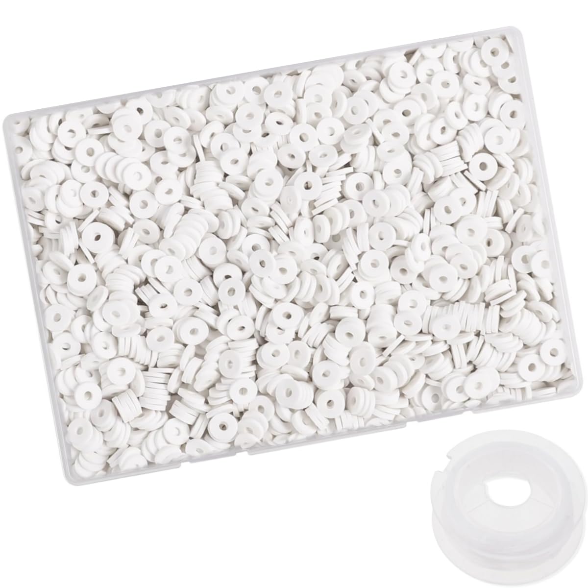 Photo 1 of 4100 Pcs White Clay Beads Bracelet Making Kit, 6mm Polymer Spacer Flat Heishi Beads for Jewelry Necklace Earring Making