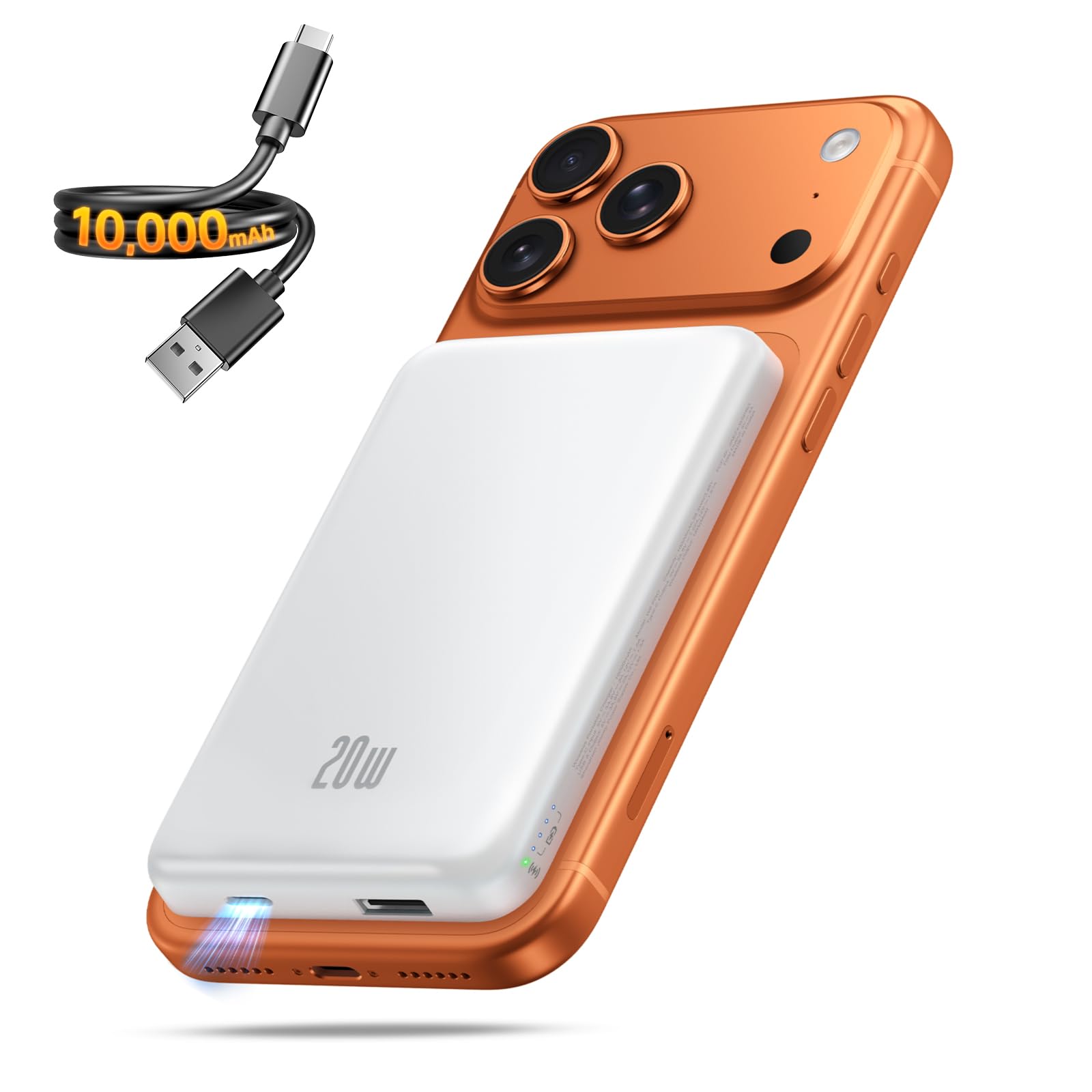 Portable Charger for Magsafe Power Bank - 10000mAh Magnetic Phone Charger, USB-C 22W PD Fast Charging, Slim Wireless Battery Pack for iPhone 17/16/15/14/13 Series,for Travel Cruise Essentials-Pearl Image