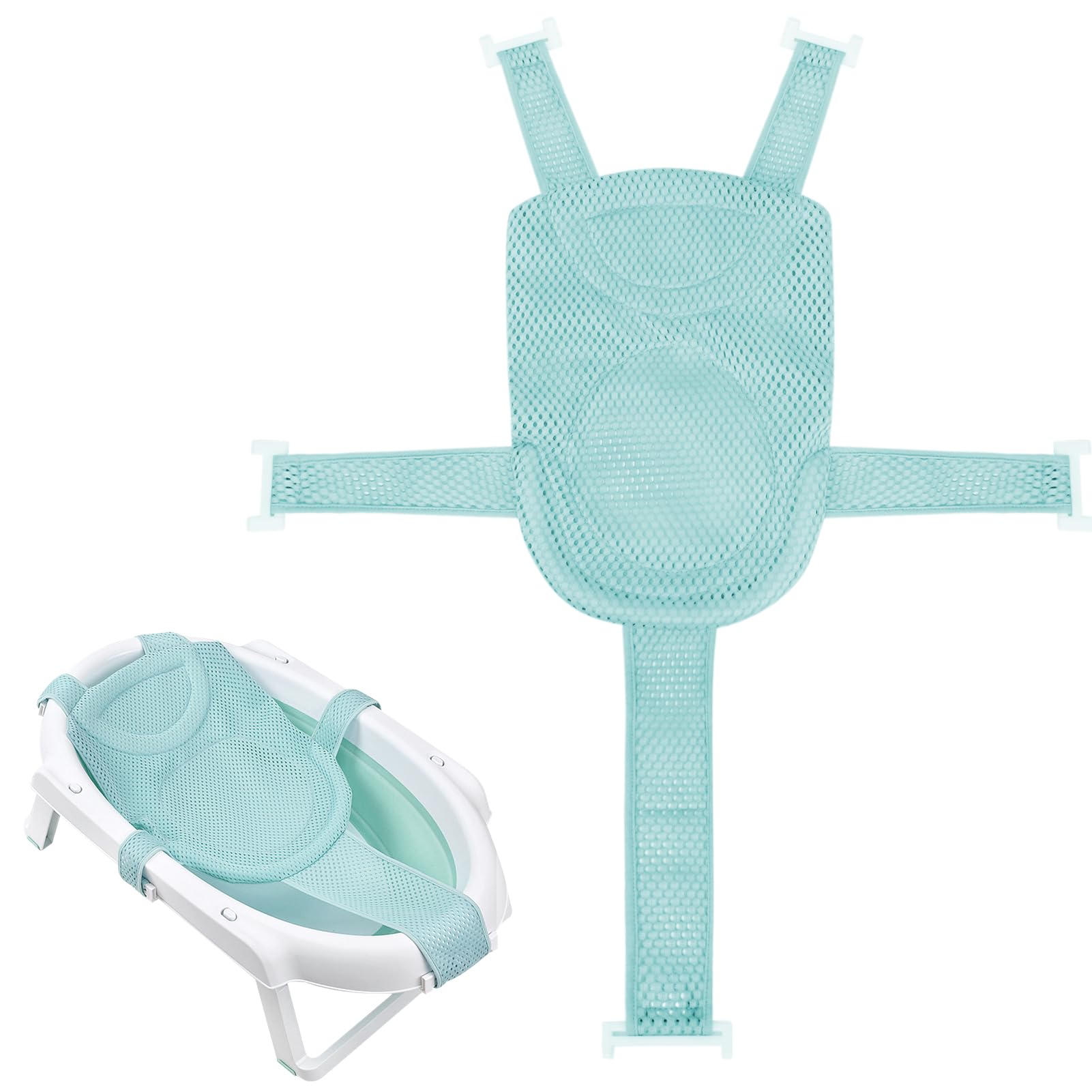 Photo 1 of Colorlife Baby Bath Seat Support Net Infant Bathing Seat Support Mat, Adjustable Comfortable Non-Slip Five-Pointed Baby Shower Net Bathtub Sit Up Mesh for Newborn 0-6 Months-Green(No Bathtub)
