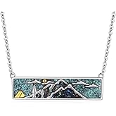 Hagkew Mountain/Wave Necklace 925 Sterling Silver Turquoise Pendant Necklace Outdoorsy Jewelry for Women Nature Lovers