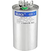 BOJACK 50+15 uF 50/15 MFD &plusmn;6% 370V/440V CBB65 Dual Run Circular Start Capacitor for AC Motor Run or Fan Start or Condenser Straight Cool or Heat Pump air Conditioner