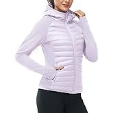 TBMPOY Women's Running Winter Jackets with Hood Warm Lightweight Insulated Water Resistant Puffer Jacket for Hiking Golf