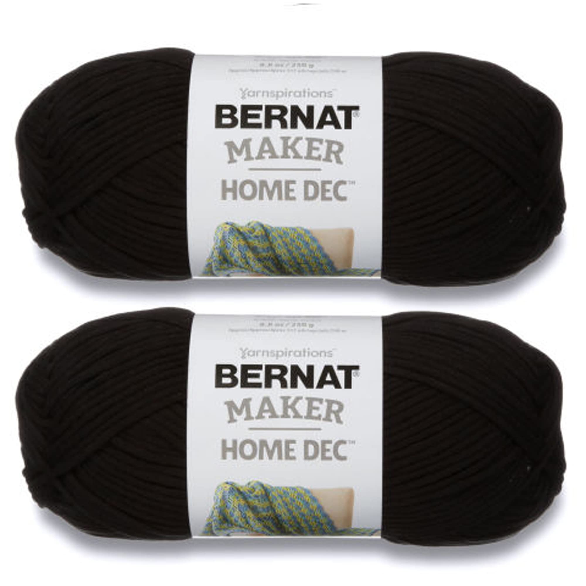 Bernat Maker Home Dec Black Yarn - 2 Pack of 250g/8.8oz - Cotton - 5 Bulky - 317 Yards - Knitting, Crochet, Crafts & Amigurumi