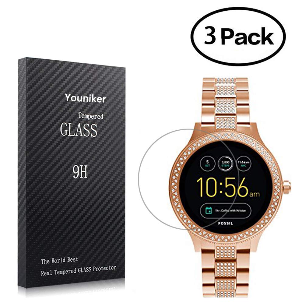 Youniker 3 Pack Fossil Q Venture Screen Protector Tempered Glass,Fossil Q Venture Screen Protector Foils Glass 9H Hardness 0.3MM Slim,Anti-Scratch, Anti-Fingerprint,Bubble Free