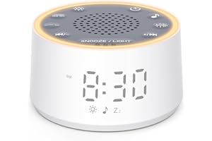 Dreamegg Sound Machine with Nursery Lamp - Sound Machine Baby, Soothing Sounds, Timer, Memory Function, 10 Colour Night Light, White Noise Machine Alarm Clock for Newborn Baby Registry Gift, White