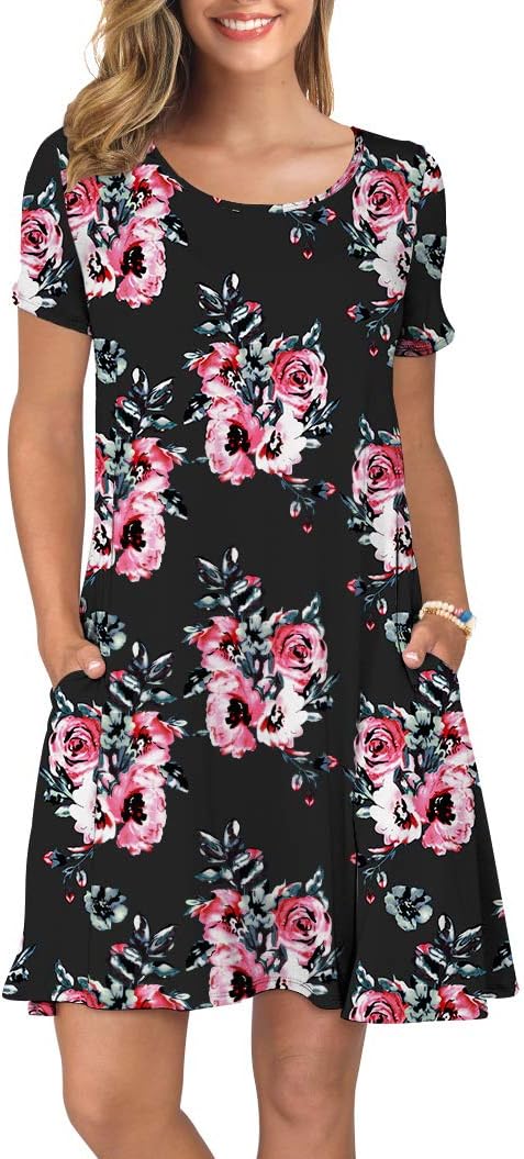 Women's Summer Casual T Shirt Dresses Short Sleeve Swing Dress Pockets