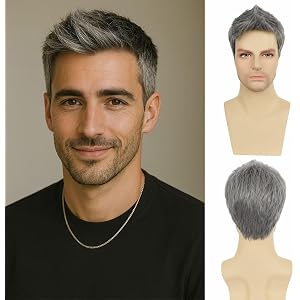 Star Flower Men Wigs Short Grey Wig Synthetic Natural Layered Synthetic Hair Wigs for Man Male Guy Daily Halloween.
