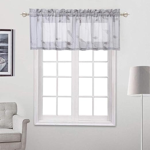 Amazon Com Haperlare Sheer Valance Curtains Grey Ribbon Leaf