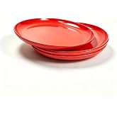 WowProLiv Set of 4 100% Melamine Dinner Plates, 10 in Dessert Plate, Red | Dishwasher-safe, lightweight, shatter-resistant, reusable, perfect for dining, weddings, and everyday use