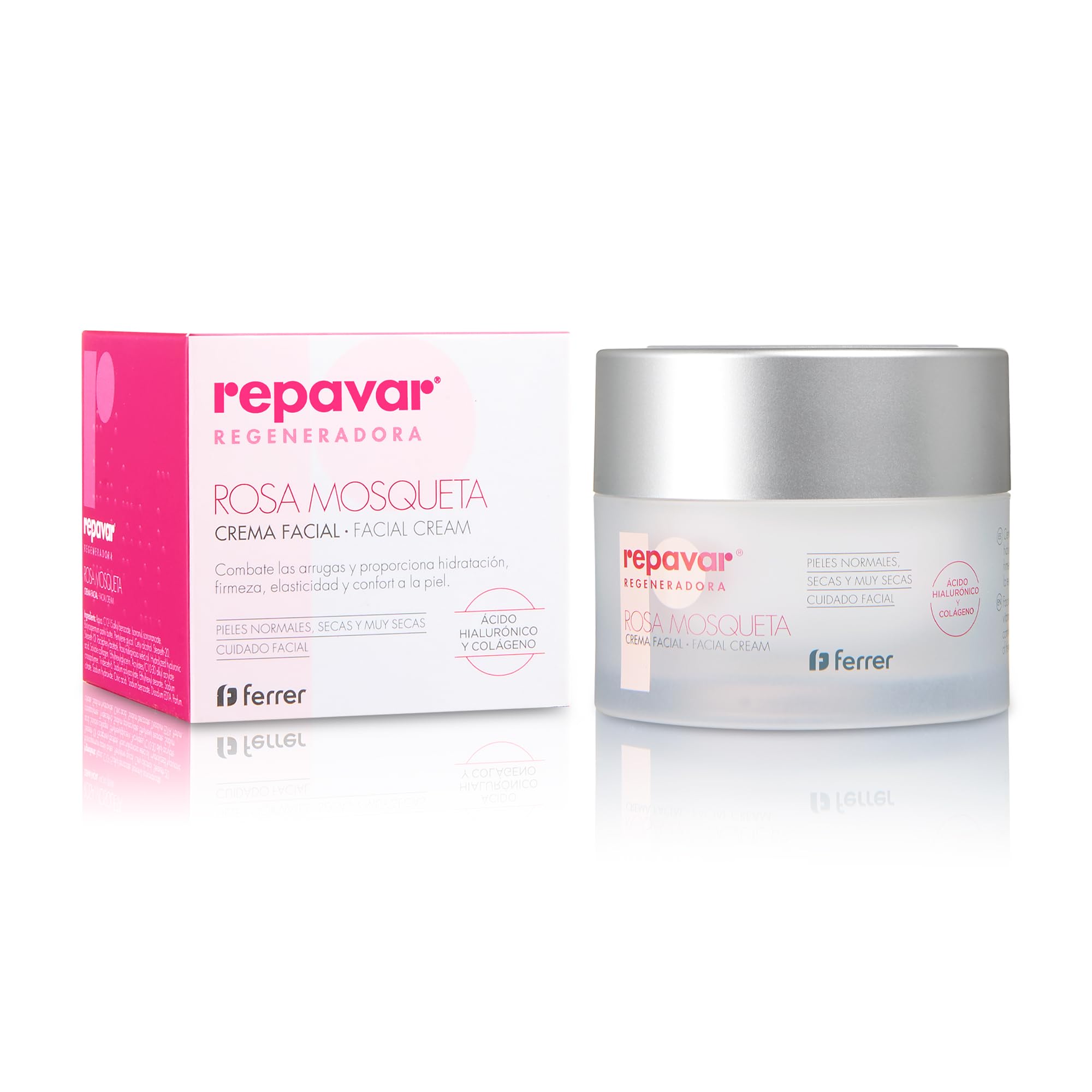 Repavar - Moisturising Face Cream - Rosehip, Hyaluronic Acid and Collagen - Enriched with Vitamin E and Shea Butter - Regenerates the Skin and Delays the Signs of Ageing - 50 ml