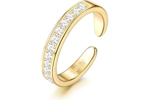 Thunaraz 14K Gold Filled Toe Rings for Women Adjustable Open Pinky Rings Hug Band CZ Three Row Gold Toe Rings Foot Jewelry