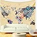 Floral Watercolor World Map Tapestry Colorful Printed Wall Hanging For Living Room Bedroom Dorm Home Decor