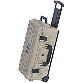 MEIJIA All Weather Rolling Waterproof Protective Case, Hard Camera Case,Dry Case with Retractable Pull Handle and Wheels,Foam Inserted, 22 x13.81x9inches (Desert Tan)