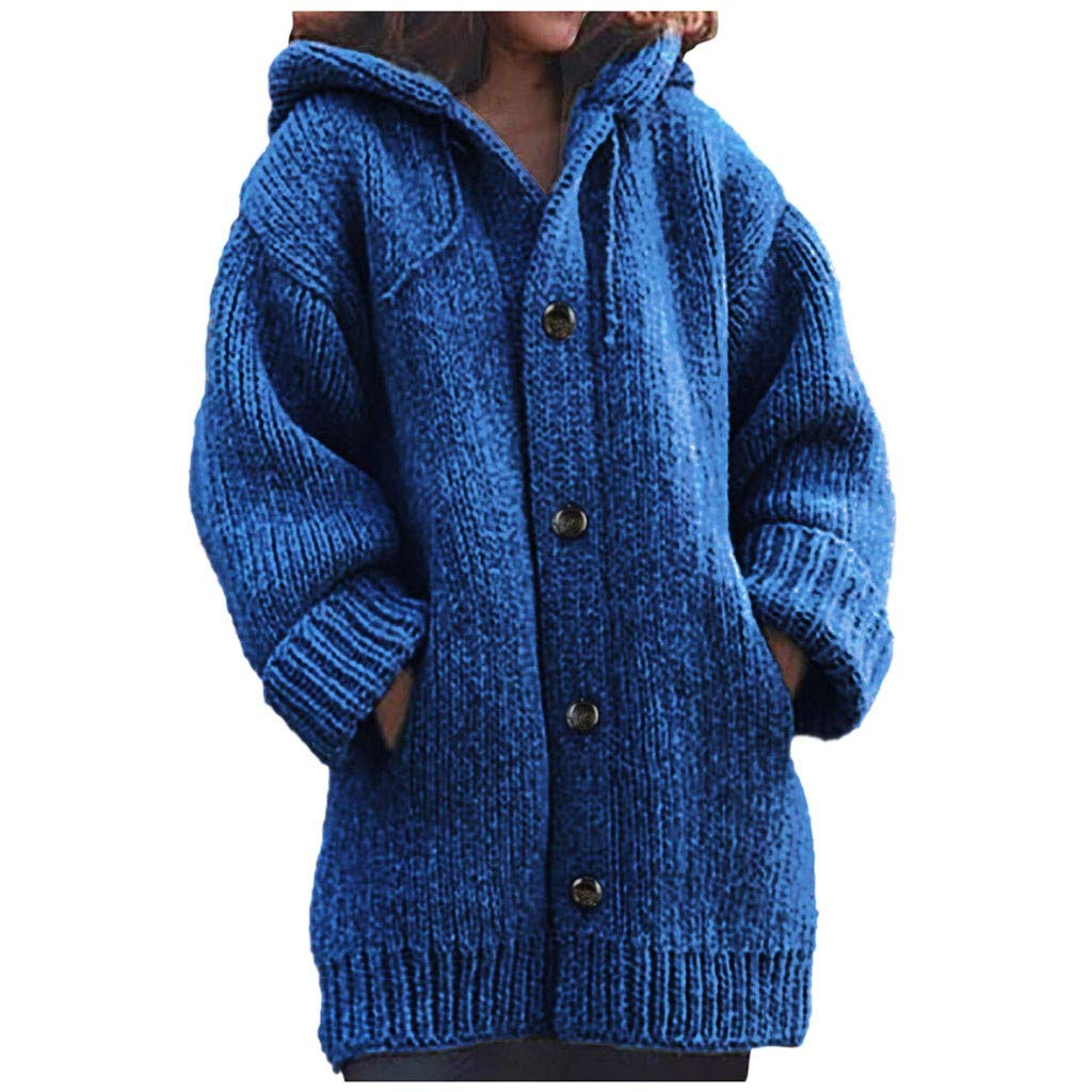 Buy Women's Cable Knit Hooded Cardigan Long Sleeve Open Front Button