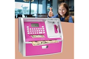 ApgBnk ATM Savings Bank with Debit Card, Electronic Piggy Bank for Real Money, Coin Recognition, Targets Setting, Password Lo