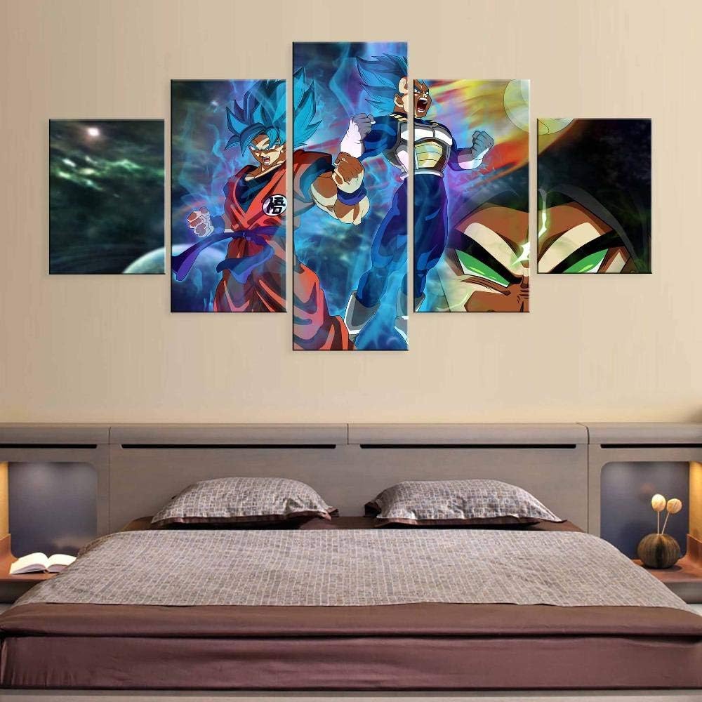 RZHSS Prints on Canvas,Anime Dragon Ball Z Cartoon 5 Pieces Modern Canvas Painting Modular Picture Poster Family Wall Art Decoration (No Frame) Size S