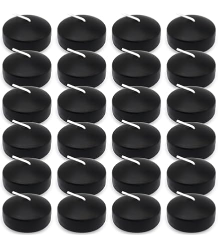Mega Candles 24-Pack Black Floating Candles | 2 Inch Unscented Hand-Poured Wax Discs For Decor