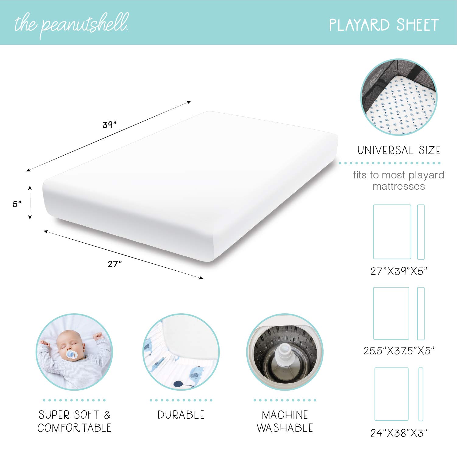 The Peanutshell 3-Pack Fitted Playard Sheets - Soft & Breathable Baby Boy or Girl Mini Crib Sheets, Pack N Play Mattress, Fits Standard Playard Pack Play Mattresses - Woodland
