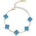 AIPPK 18K Gold Plated Clover Lucky Bracelet for Women White/Black/Red/Green Flower Four Leaf Link Bracelets Trendy Jewelry Gifts for Women
