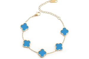 AIPPK 18K Gold Plated Clover Lucky Bracelet for Women White/Black/Red/Green Flower Four Leaf Link Bracelets Trendy Jewelry Gifts for Women