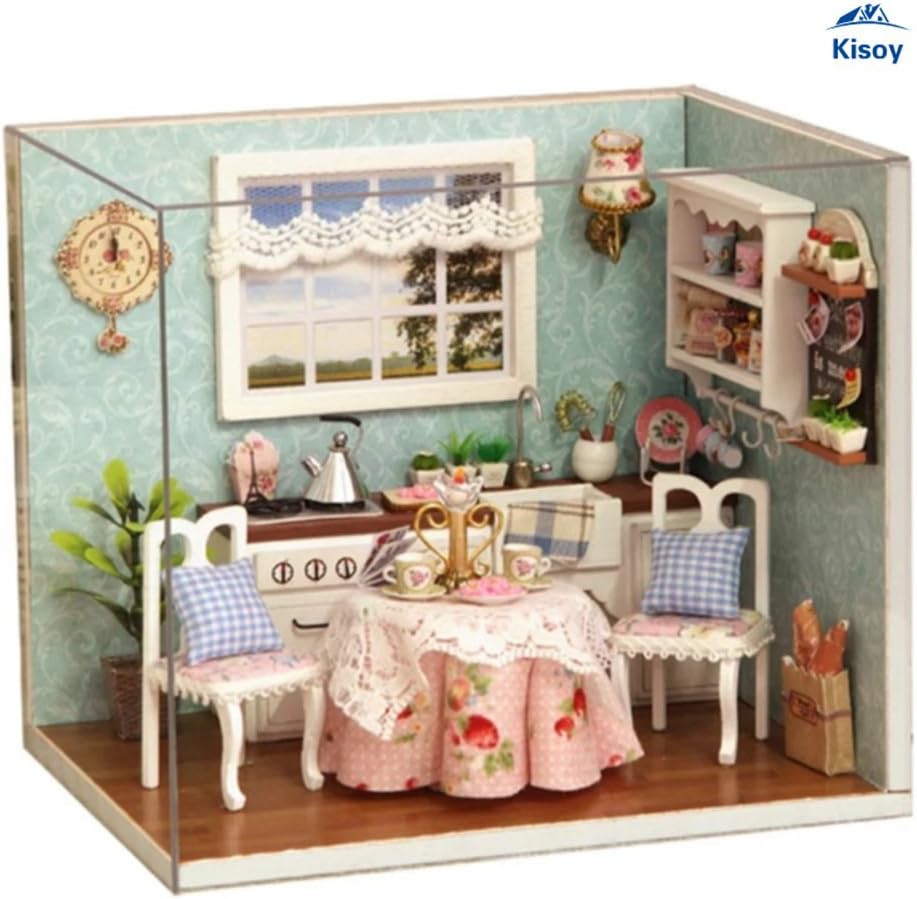 Kisoy Romantic and Cute Dollhouse Miniature DIY House Kit Creative Room Perfect DIY Gift for Friends,Lovers and Families(Kitchen for Love)