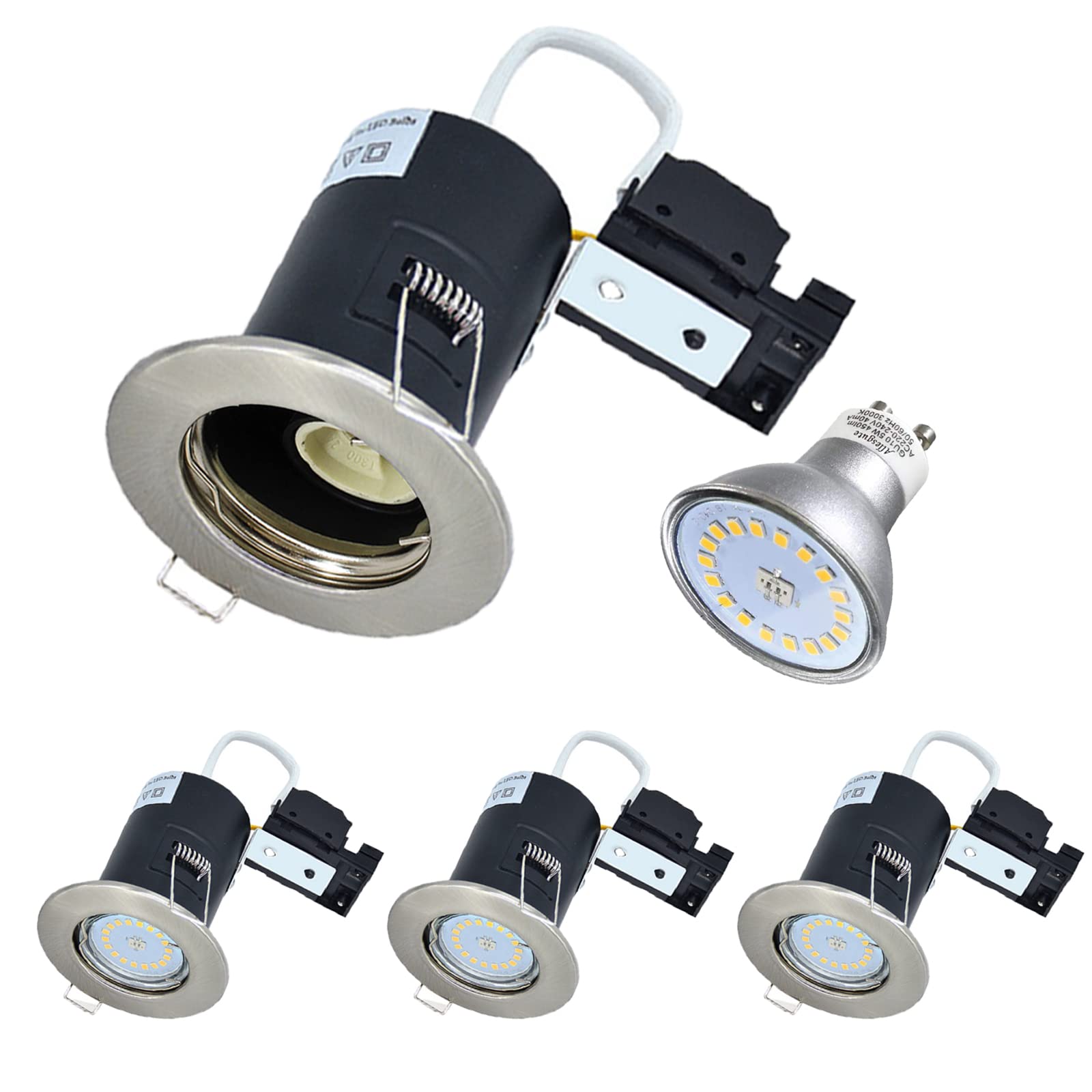 Allesgute LED Fire Rated Downlights Brushed Chrome Recessed Ceiling Spotlights for Indoor Included GU10 LED Bulbs Warm White, Pack of 4