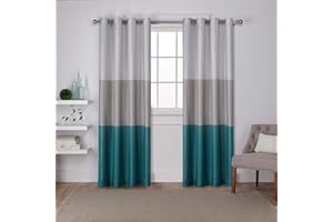 EXCLUSIVE HOME CURTAINS Exclusive Home Chateau Striped Faux Silk Grommet Top Curtain Panel Pair, 54"x84", Teal