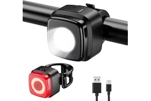 OnMeto Bicycle Light Set, IPX5 Waterproof Front Bicycle lamp Rear Light Bicycle Light Set, USB Type-C Rechargeable Bicycle Li