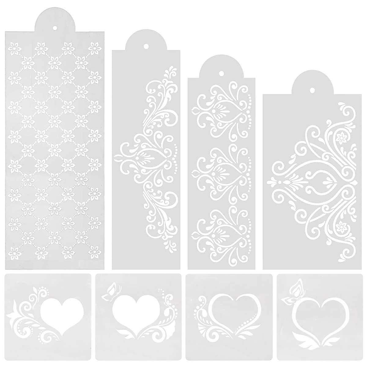 Jicyor 8PCS Cake Decorating Stencils - Flower Pattern Buttercream Mousse Chocolate Ice Cream