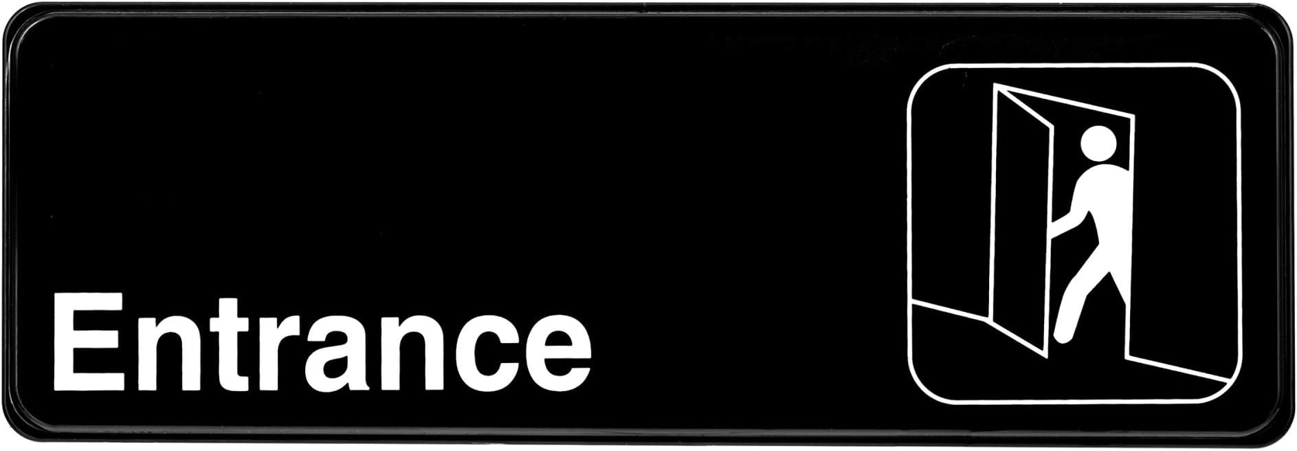 Alpine Industries Entrance Sign - Easy Mount Black Plastic Entrance Door & Gate Signage w/Adhesive Back – High Visibility Placard for Office, Restaurant & Business