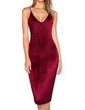 Carprinass Women's Velvet Bodycon Dress - Sleeveless Bandage Midi Club Dress - View #4