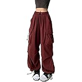 TSMNZMU Womens Baggy Cargo Pants Casual Hiking Trousers Loose Fit Parachute Pants Y2K Hight Waist Mutil Pocket Trousers