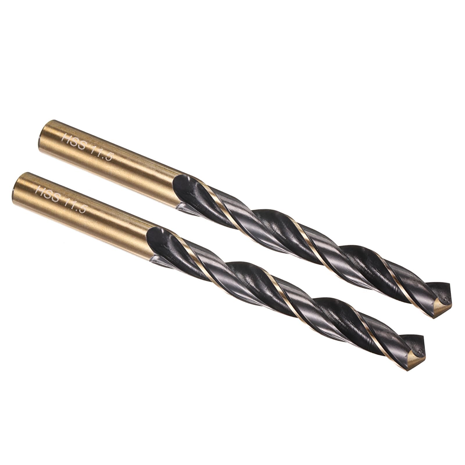 Photo 1 of PATIKIL 11.5mm Drill Bit, Jobber Straight Shank M2 High-Speed Steel 118° Nitriding Black and Gold Finish for Stainless Steel Hard Metal - 2 Pack