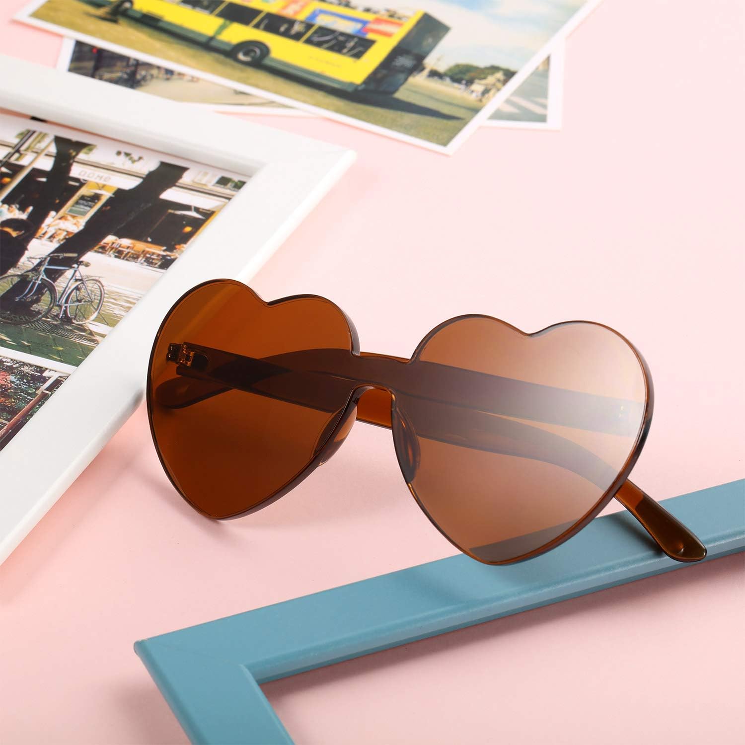 Maxdot Heart Shape Sunglasses Party Sunglasses (Brown): Clothing