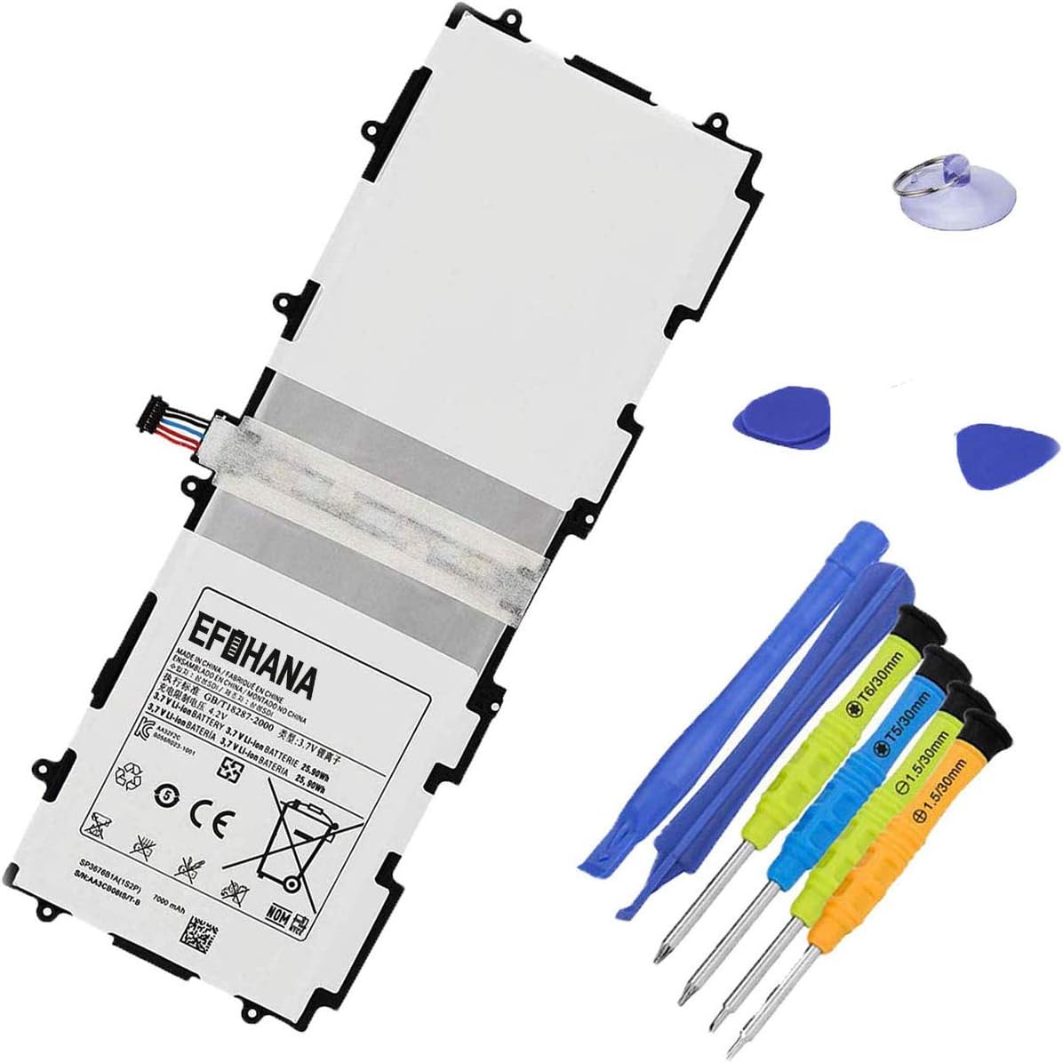 EFOHANA SP3676B1A Tablet Battery Replacement for Samsung Galaxy Tab 10.1 GT-P7500 GT-P7510 GT-N8000 GT-N8010 GT-N8013 Tab 2 10.1 GT-P5100 GT-P5110 GT-P5113 SCH-I915 I497 Series Notebook 3.7V 25.90Wh