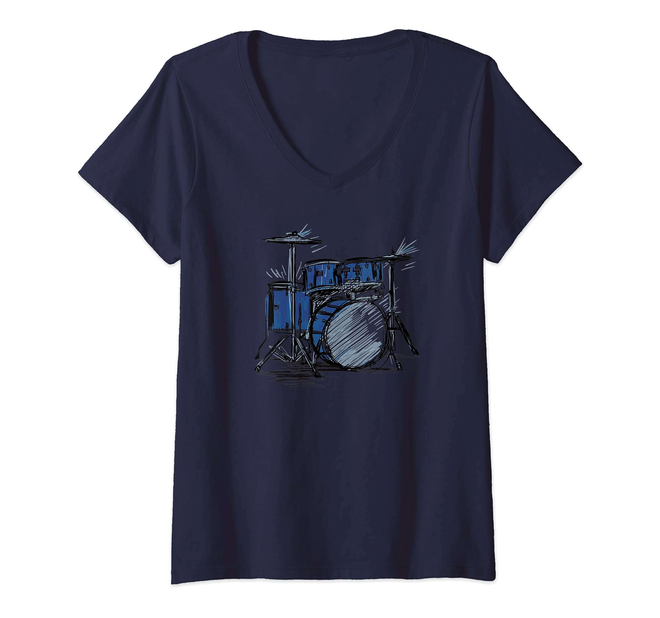 Womens Drum Kit Drummer Percussion Music Player V-Neck T-Shirt