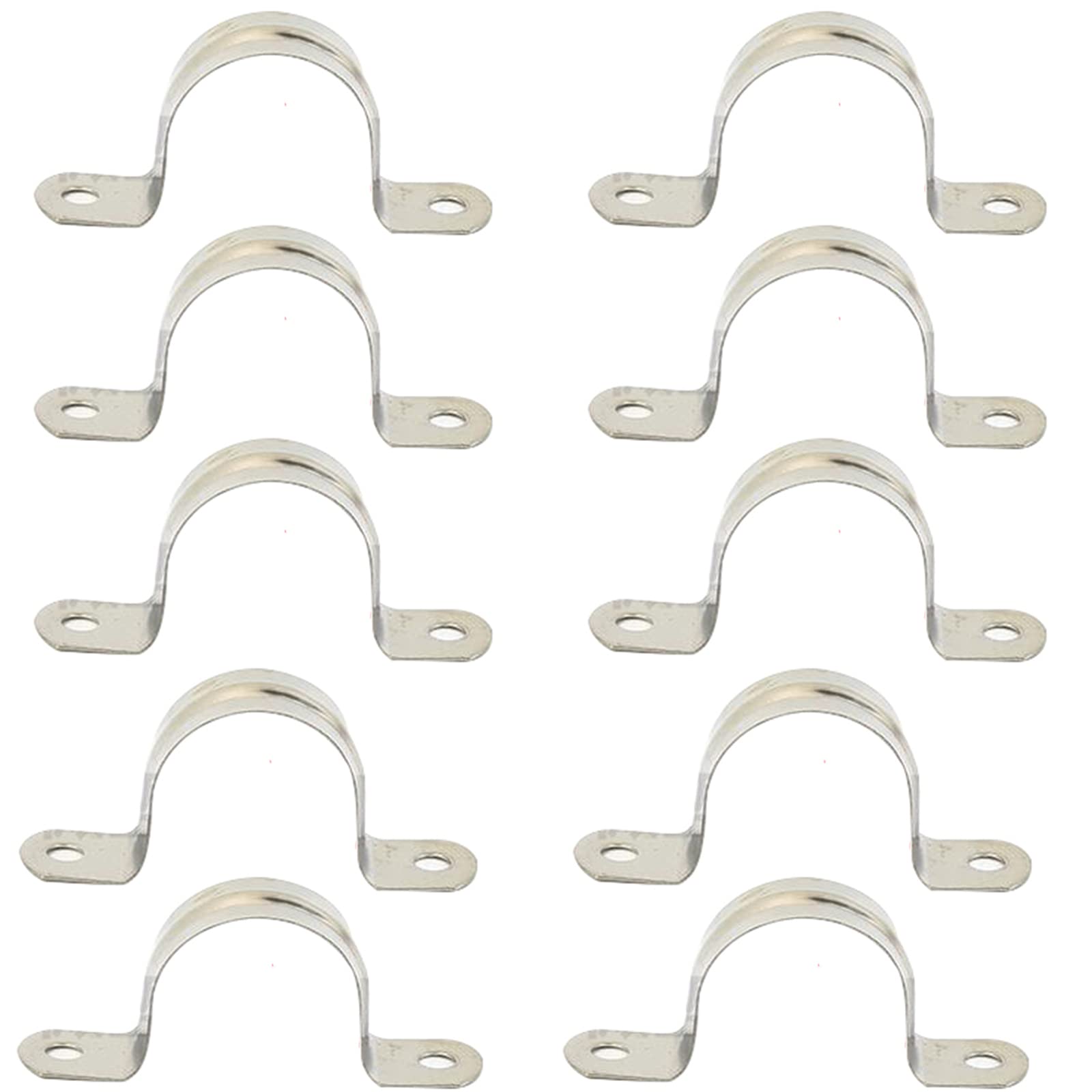 MACHSWON 10 PCS Rigid Pipe Strap Clamp 27mm 304 Stainless Steel Pipe Clips Two Hole Tube Strap Tension Clips U-Tube Clamp Saddle Clips Ring Hose Clamp