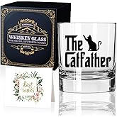 AGMDESIGN The Catfather Whiskey Glass Gift box - Retirement Christmas Gifts for Men Dad - Father's Day Gifts for Cat Dad Grandfather Husband Brother Son - Cat Lover Present for Men