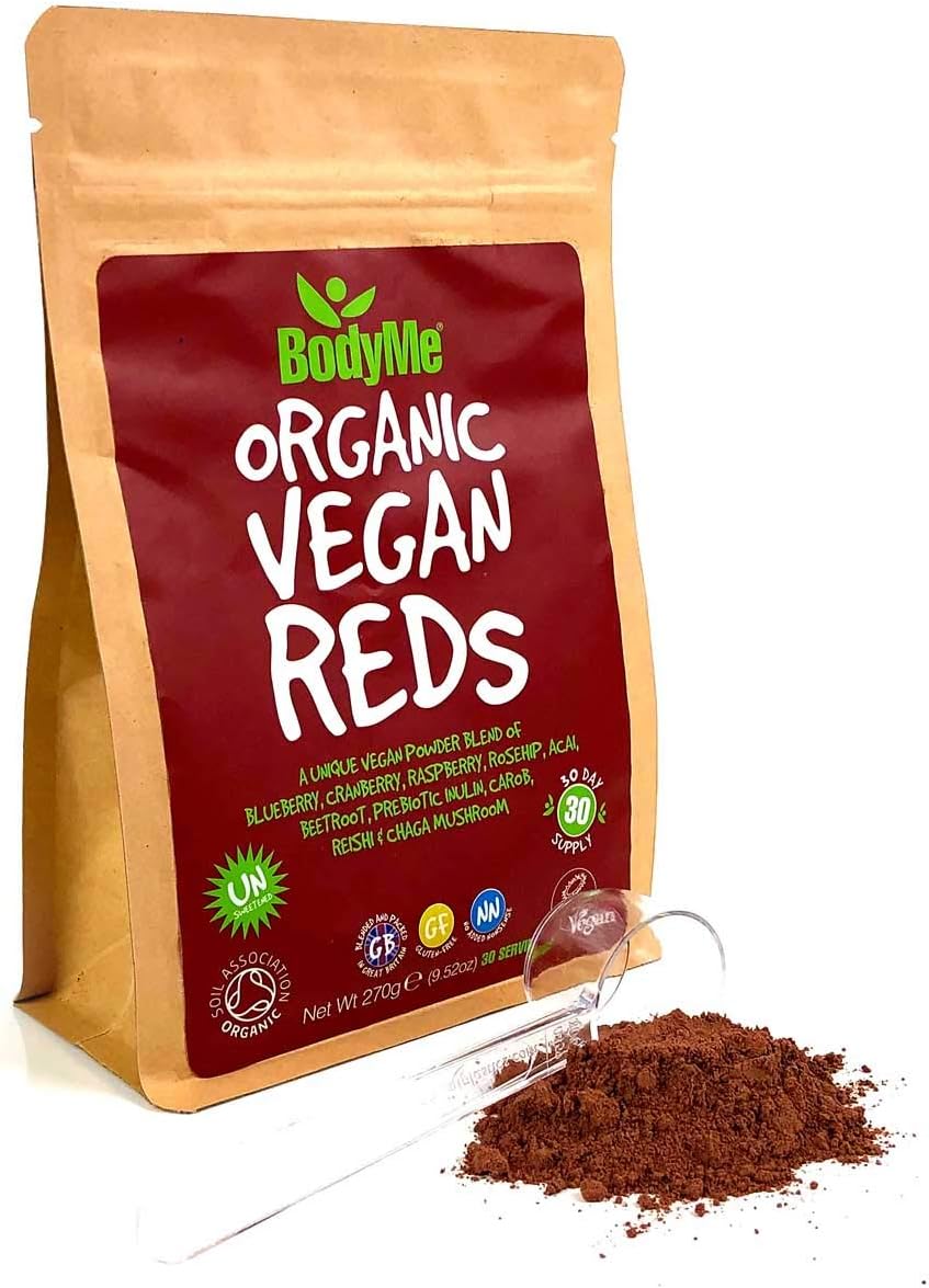 BodyMe Organic Vegan Red Powder, Vegan Super Reds Blend with Blueberry, Cranberry, Acai and Other Organic Ingredients