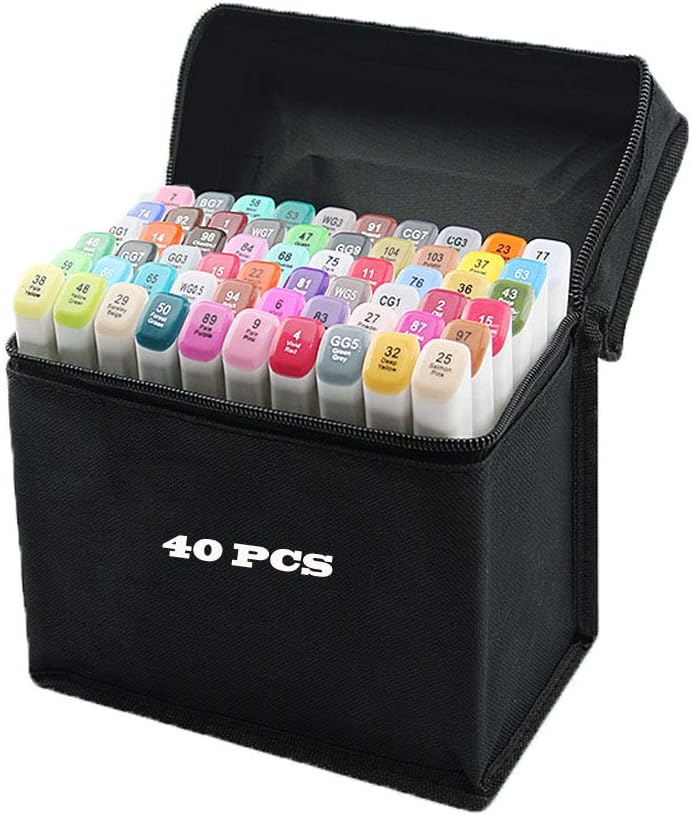 Vallteng 40 Colors Permanent Art Markers Twin Marker Pen Broad Fine