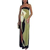 ACOSAP Women Y2k Strapless Maxi Dress Summer Backless Floral Long Tube Dress Off Shoulder Cocktail Party Dress