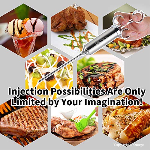 Ofargo 304-Stainless Steel Meat Injector Syringe with 3 Marinade Needles and Travel Case for BBQ Grill Smoker, 2-oz Large Capacity, Both Paper User Manual and E-Book Recipe