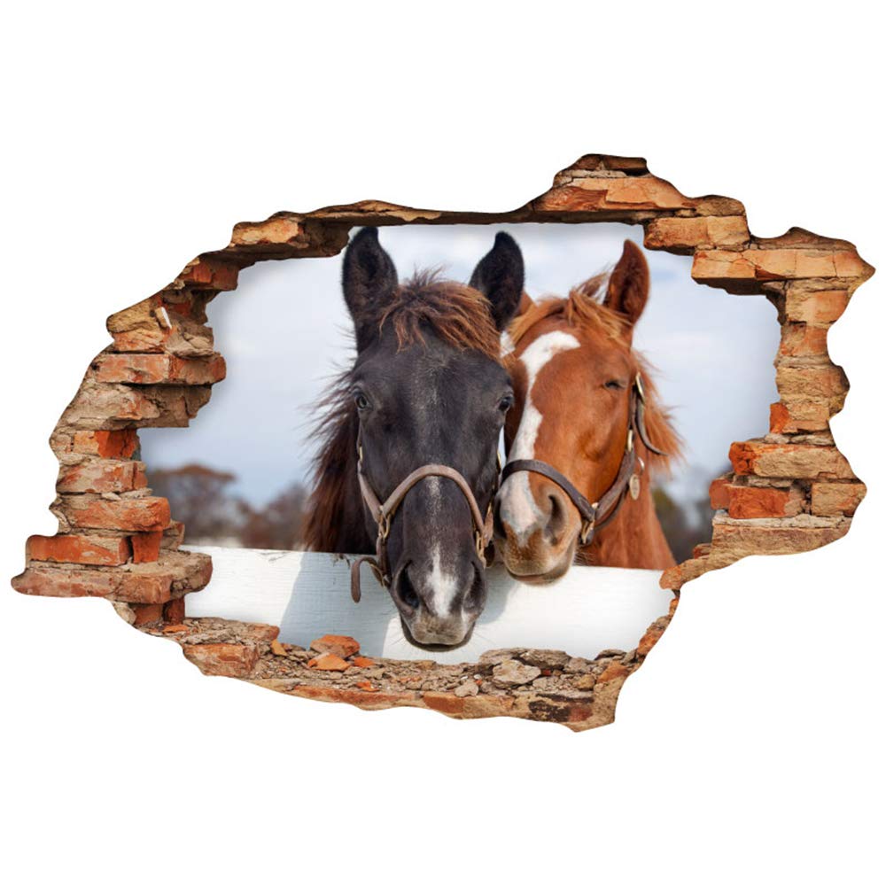 Sticker 3D Effect |Wall Decal Horses – Wall Paper Decoration Optical Illusion Room and Living Room - 60 x 90 cm