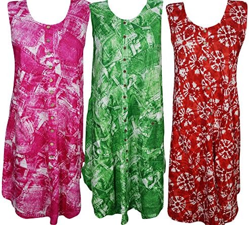 3 Womens Sundress Red Pink Button Front Summe Beach Cover Up Caftan Tank Dress