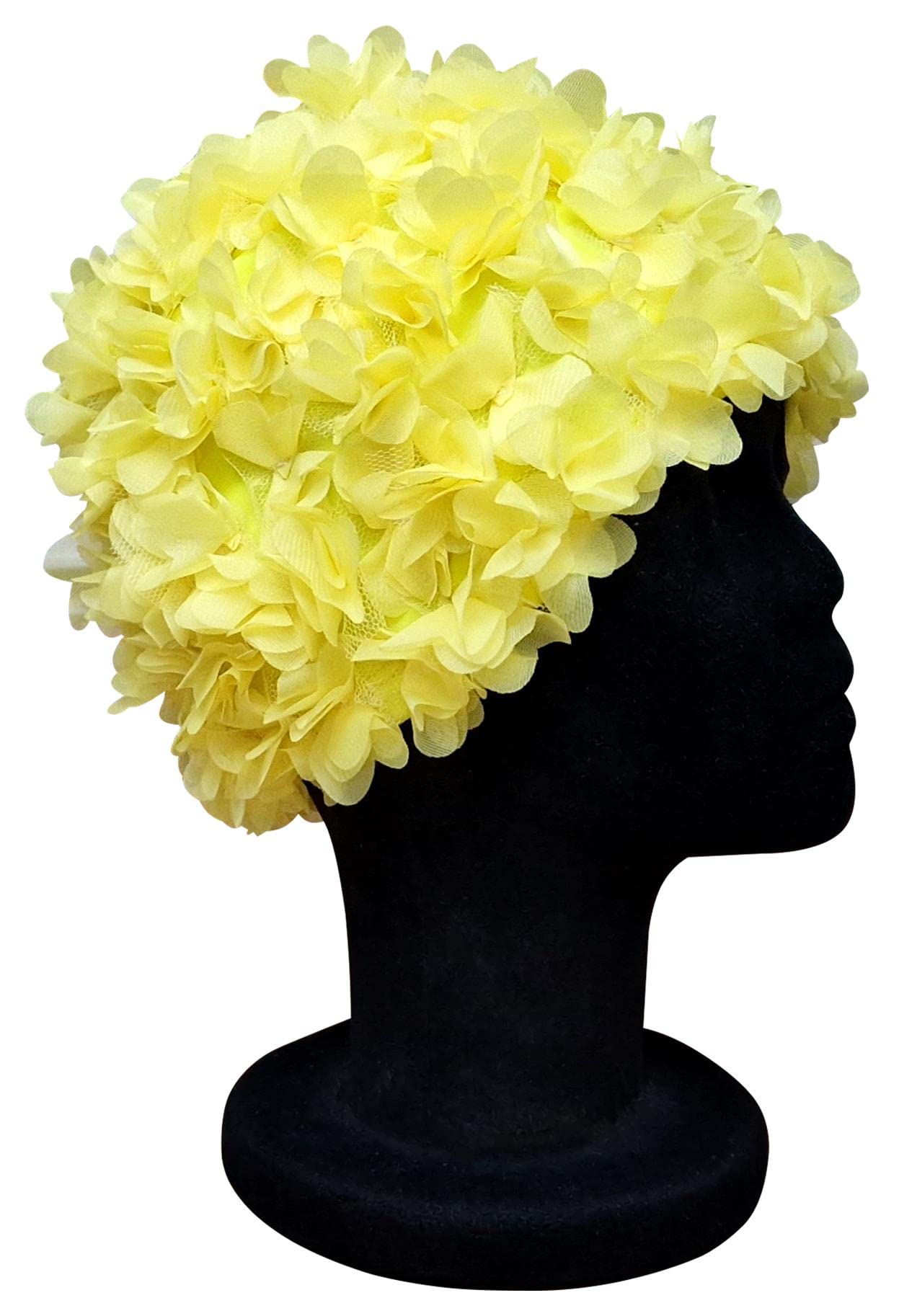 CHEX Ladies Pinks Elasticated Swimming Hat Decorated Solid colour With Matching Frilly Floral Petals In A Swim Cap One Size Adults Soft And Easy To Pull On (Yellow)