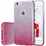 MILPROX Compatible iPhone 6S, iPhone 6, Shiny Glitter CASE [Bling Crystal Clear][Extremely Sparkly], Slim Premium 3 Layer Hybrid, Anti-Slick/Protective/Soft Case- 4.7 Pink+Silver