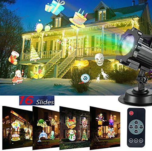 2018 New LED Christmas Projector decoration light 16 slides indoor/outdoor mini spotlight for children and adults,Garden Projector landscape light for holiday birthday Christmas Halloween and wedding