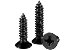 MELLEWELL 100PCS #10 x 1 Flat Head Sheet Metal Screws Phillips Drive Wood Screws, Black Oxide 304 Stainless Steel 18-8, Self Tapping