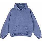 Calmlook Womens Vintage Oversized Hoodie Acid Wash Heavyweight Cotton Sweatshirt Unisex Couples Men Baggy Pullover Hoodie