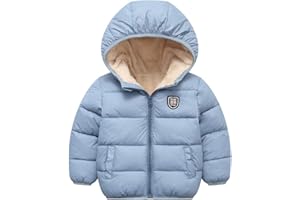 Happy Cherry Boys Girls Winter Thick Jacket Warm Fleece Fur Lining Zipper Hooded Windproof Coat Outwear for 1-7 Years